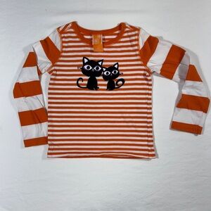 Kids 3t Halloween Orange and White Striped Kids Shirt with Cat